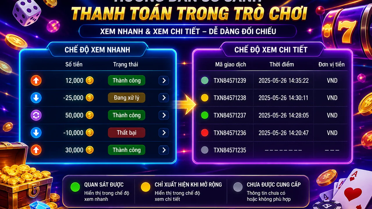 Đọc thanh toán dễ hơn: cách so sánh chế độ xem chi tiết giữa các trò chơi king33