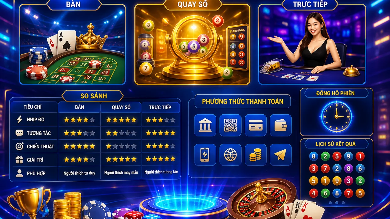 Chọn nhịp chơi và cách thanh toán: so sánh trò chơi bàn, quay số và trực tiếp king33
